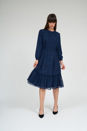 Bella Ruffle Dress- Navy