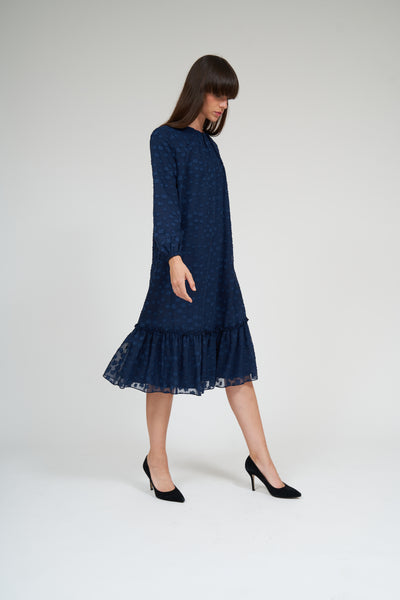 Bella Ruffle Dress- Navy