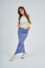 Falda maxi lápiz en denim lavado azul claro