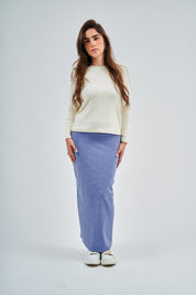 Falda maxi lápiz en denim lavado azul claro