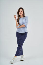 Denim Wash Maxi Pencil Skirt