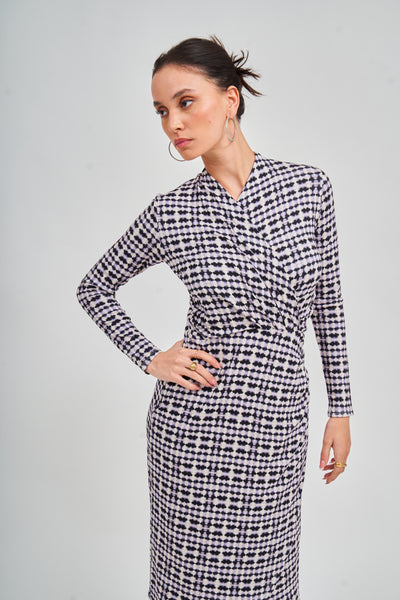 The Wrap Dress - Navy Ikat