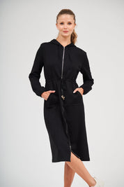 Mid-Length Hoodie Dress - Black