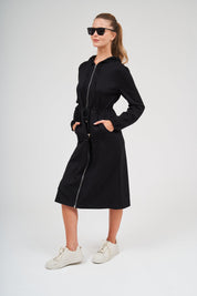 Mid-Length Hoodie Dress - Black