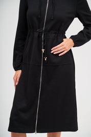 Mid-Length Hoodie Dress - Black