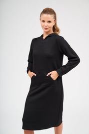 Pull Over Hoodie Dress - Black