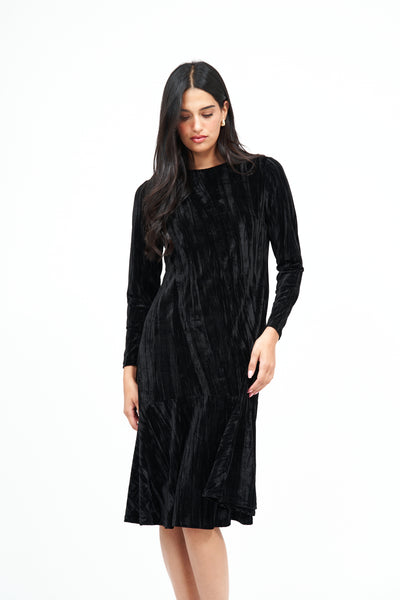 Anthro Ruffle Crushed Velvet Dress: Black