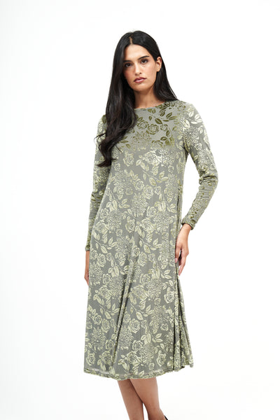 New Swing Floral Velvet Dress: Olive