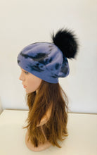 Load image into Gallery viewer, Light Blue Cheetah Beret with  Pom Pom
