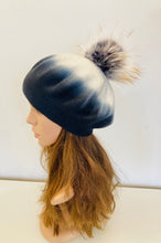 Load image into Gallery viewer, Two Tone Aqua Grey Beret with Pom Pom
