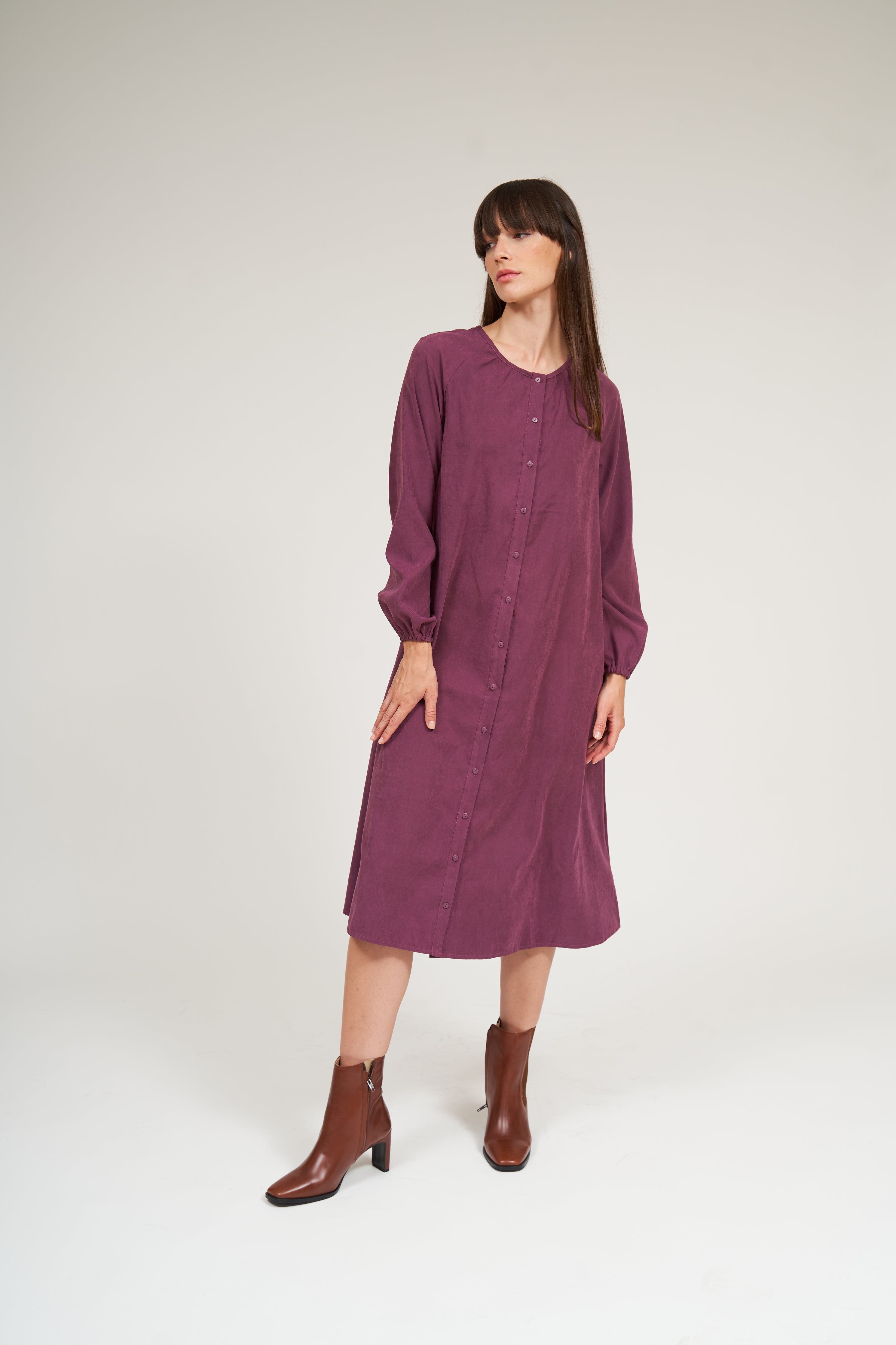 Olivia Robe boutonnée à manches raglan - Sangria