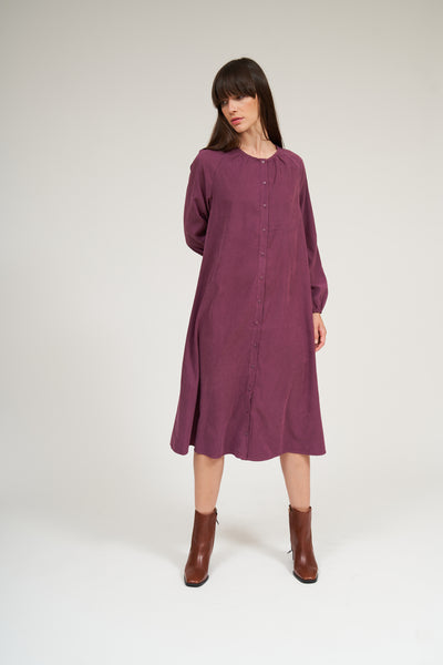 Olivia Raglan Sleeve Button Down Dress- Sangria