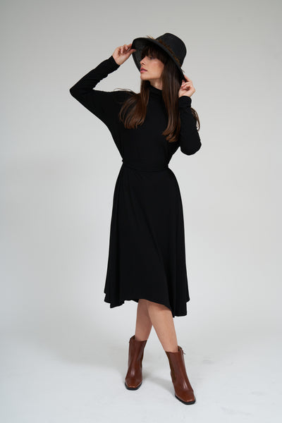 Turtleneck Flow Dress- Black