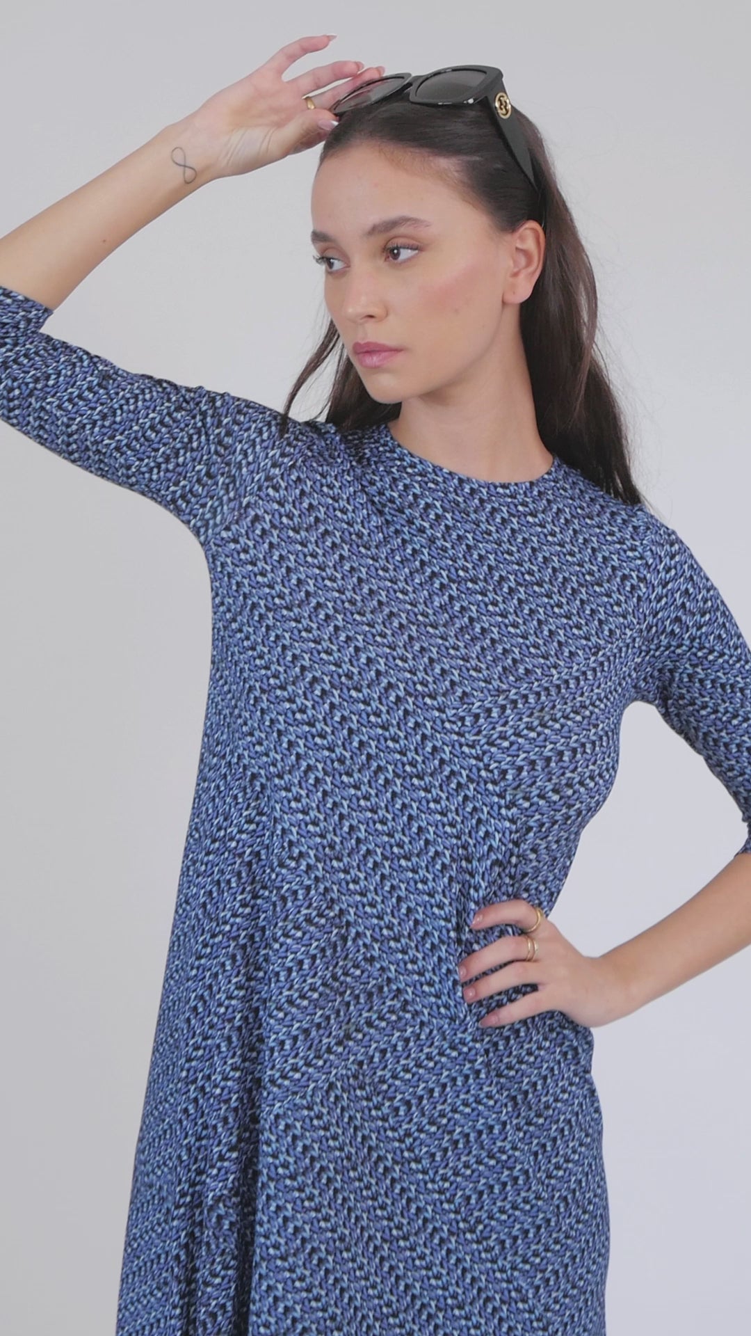 Swing Dress - Blue Knit Print