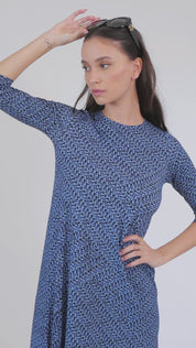 Swing Dress - Blue Knit Print