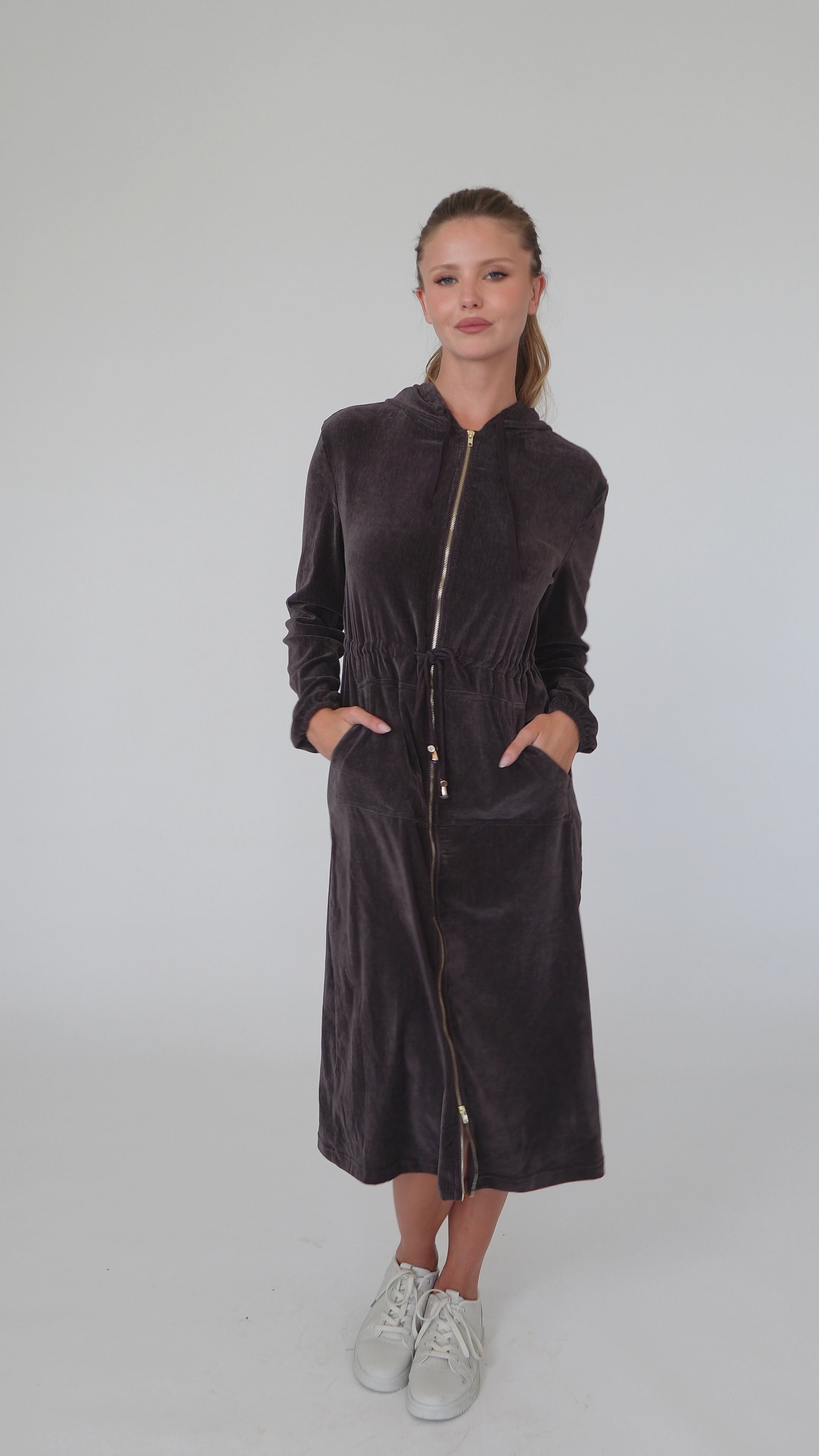 Hoodie Long Dress - Chocolate