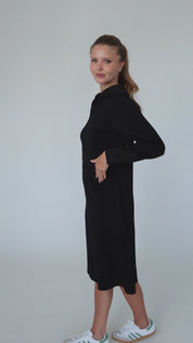 Pull Over Hoodie Dress - Black