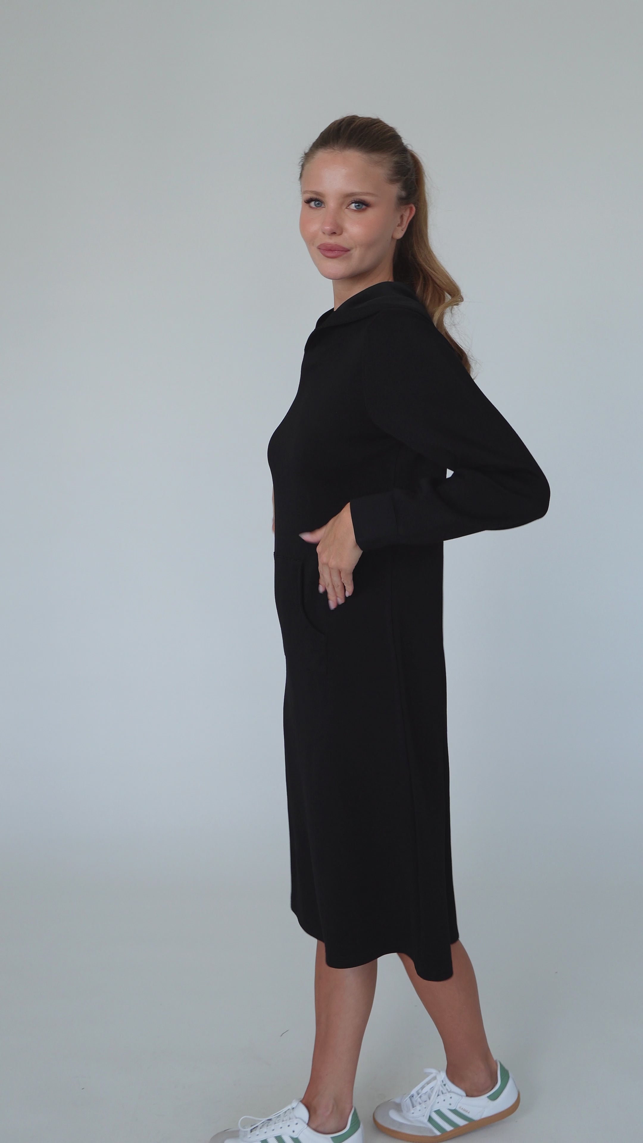 Pull Over Hoodie Dress - Black