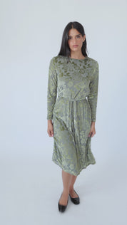 New Swing Floral Velvet Dress: Olive