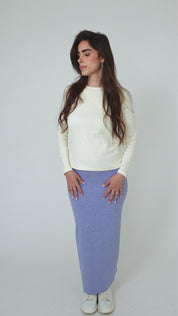 Falda maxi lápiz en denim lavado azul claro