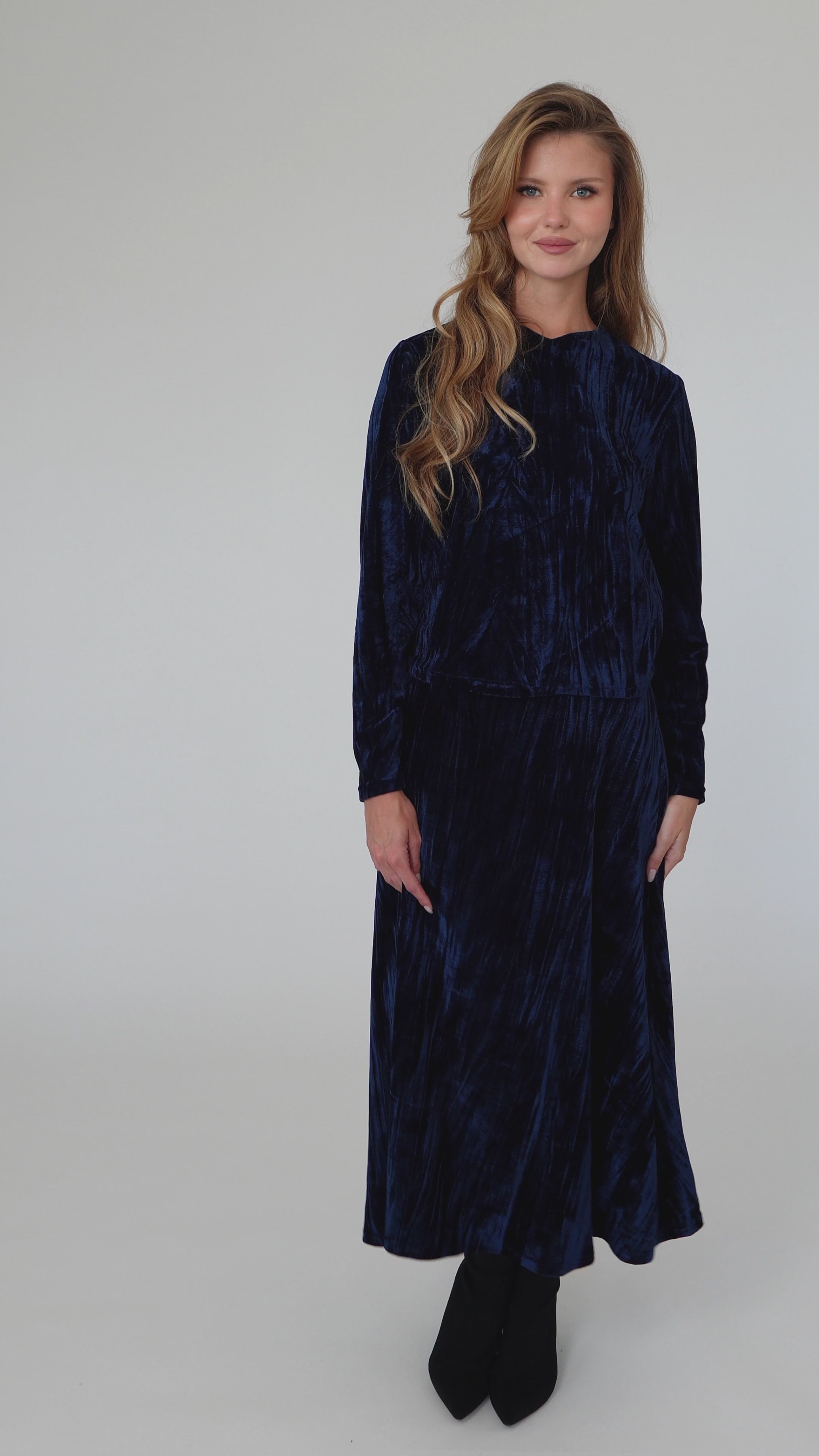 Velvet Midi Skirt - Sapphire