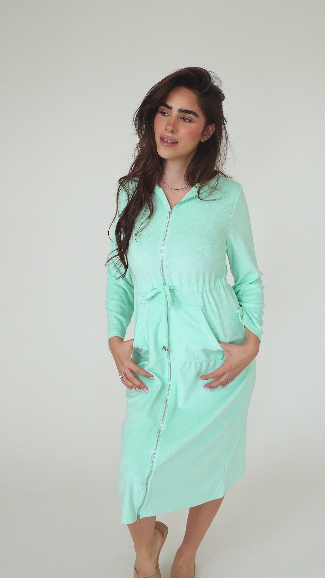 Vestido sudadera con capucha PLC - Menta