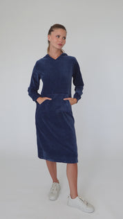 Pull Over Hoodie Dress - Navy