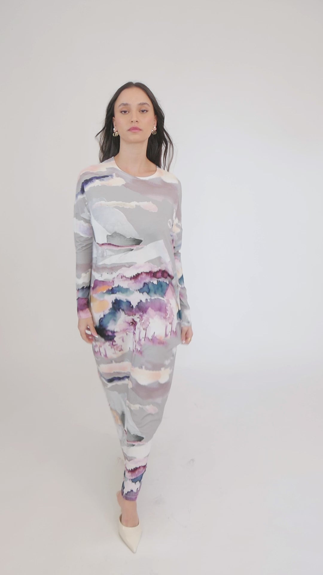 Grey Watercolor Dalia Maxi Dress