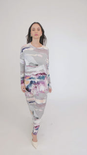 Grey Watercolor Dalia Maxi Dress